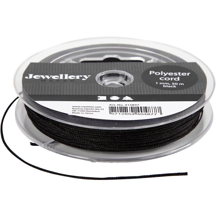 Polyester snor, tykkelse 1 mm, sort, 50 m/ 1 rl.