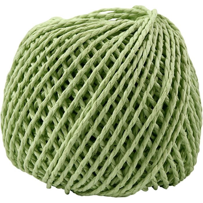 Papirgarn, tykkelse 2,5-3 mm, lys grøn, 150 g, 40 m/ 1 ngl.