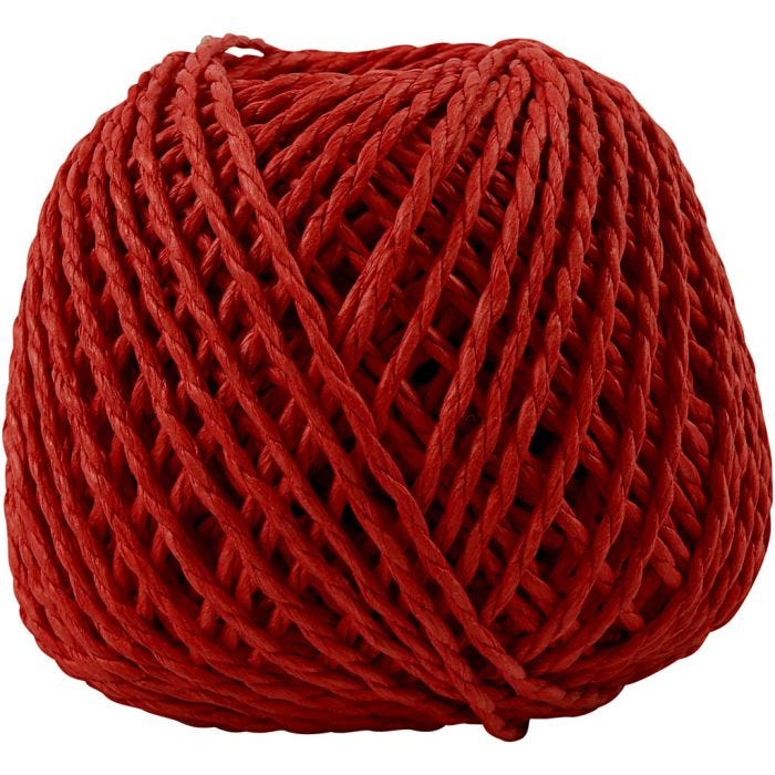 Papirgarn, tykkelse 2,5-3 mm, rød, 150 g, 40 m/ 1 ngl.
