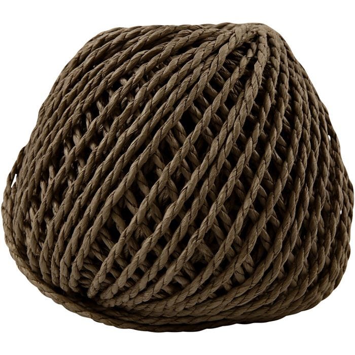 Papirgarn, tykkelse 2,5-3 mm, mørk brun, 150 g, 40 m/ 1 ngl.