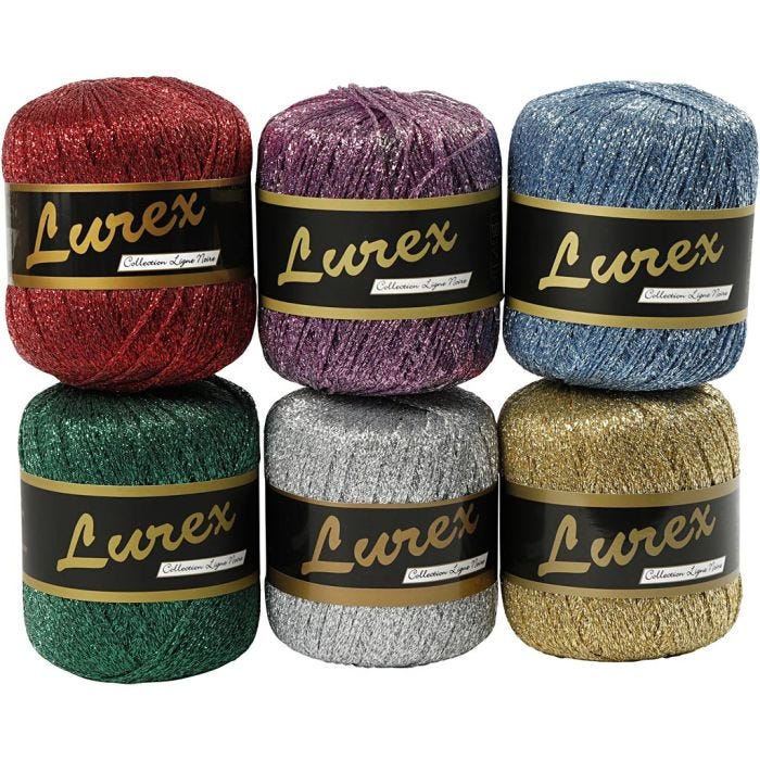Lurex Garn, 160 M, ass. farver, 6x25g/ 1 pk.