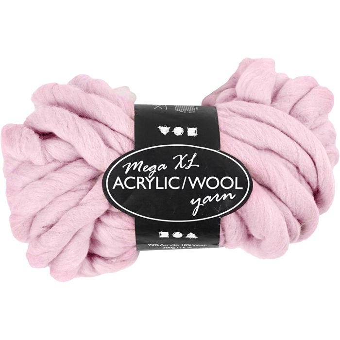 XL Kæmpegarn af Polyacryl/Uld, L: 15 M, str. mega, rosa, 300 g/ 1 ngl.