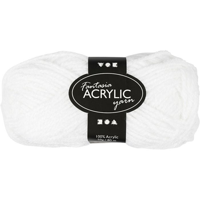 Fantasia Polyacrylgarn, L: 80 M, hvid, 50 g/ 1 ngl.