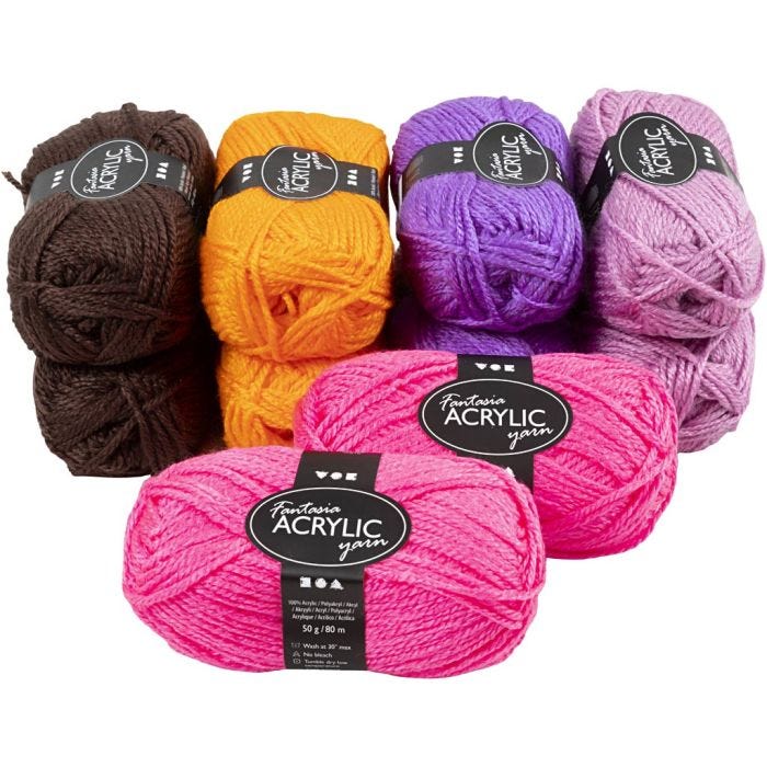 Fantasia Polyacrylgarn, L: 80 M, ass. farver, 10x50 g/ 1 pk.