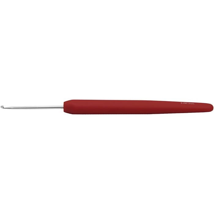 Hæklenål, nr. 2, L: 13,3 cm, str. 2 mm, rød, 1 stk.