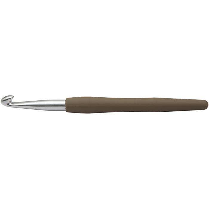 Hæklenål, nr. 8, L: 14,5 cm, str. 8 mm, brun, 1 stk.