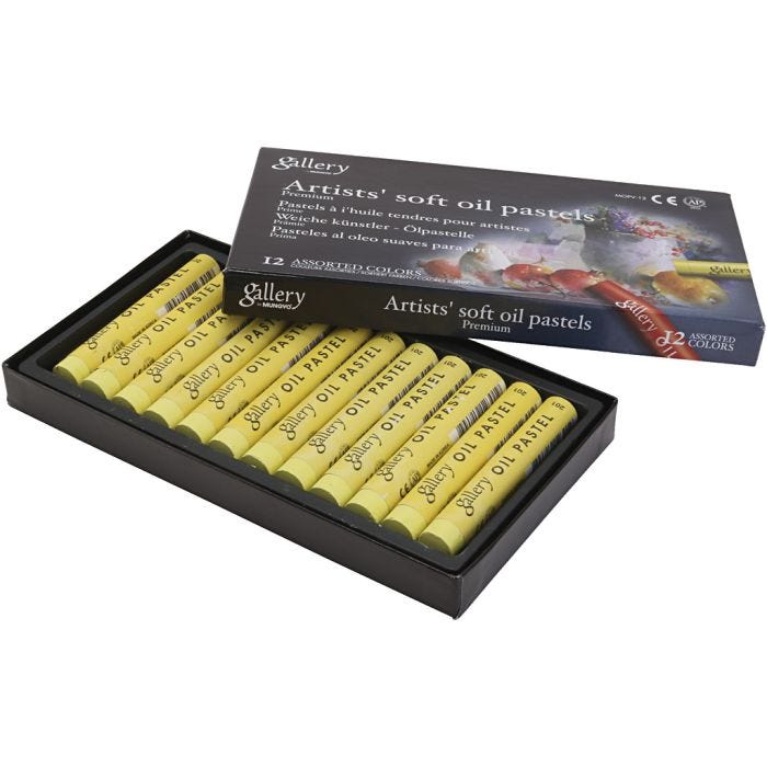 Gallery Oliepastel, L: 7 cm, diam. 11 mm, tykkelse 11 mm, citrongul, 12 stk./ 1 pk.