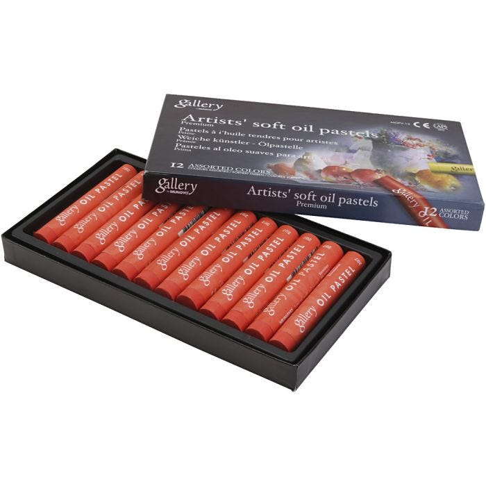 Gallery Oliepastel, L: 7 cm, diam. 11 mm, tykkelse 11 mm, vermilion, 12 stk./ 1 pk.