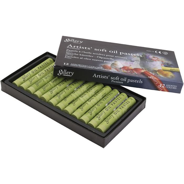 Gallery Oliepastel, L: 7 cm, diam. 11 mm, tykkelse 11 mm, oliven, 12 stk./ 1 pk.