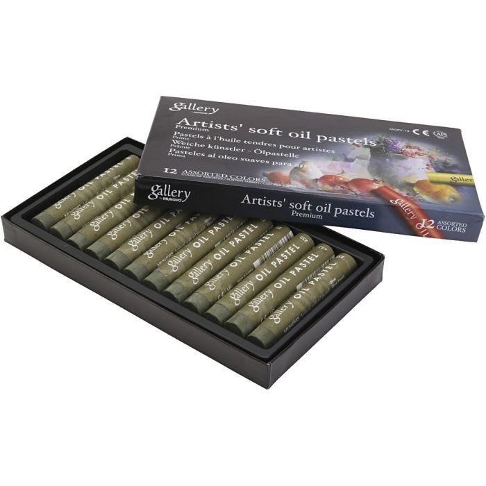 Gallery Oliepastel, L: 7 cm, diam. 11 mm, tykkelse 11 mm, oliven, 12 stk./ 1 pk.