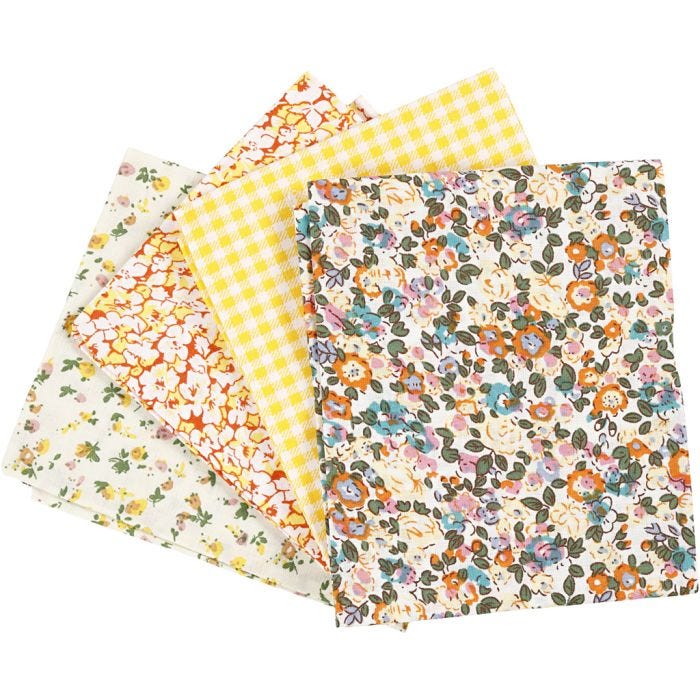 Patchworkstof, str. 45x55 cm, 100 g, gul, 4 stk./ 1 bdt.