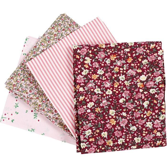 Patchworkstof, str. 45x55 cm, 100 g, rosa, 4 stk./ 1 bdt.