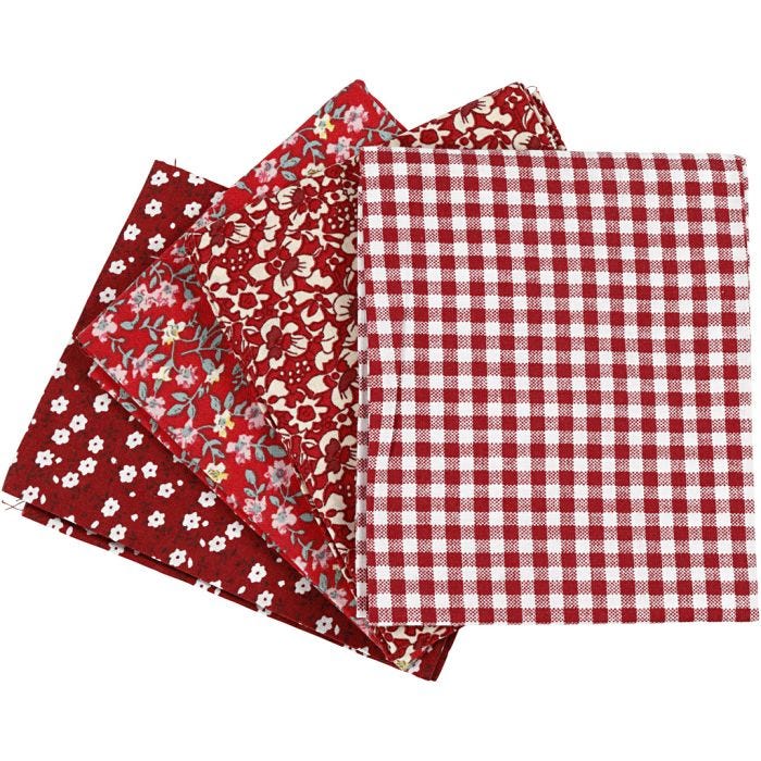 Patchworkstof, str. 45x55 cm, 100 g, rød, 4 stk./ 1 bdt.