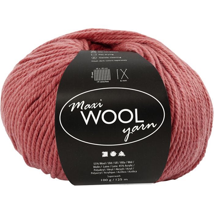 Uldgarn, L: 125 M, mørk rosa, 100 g/ 1 ngl.