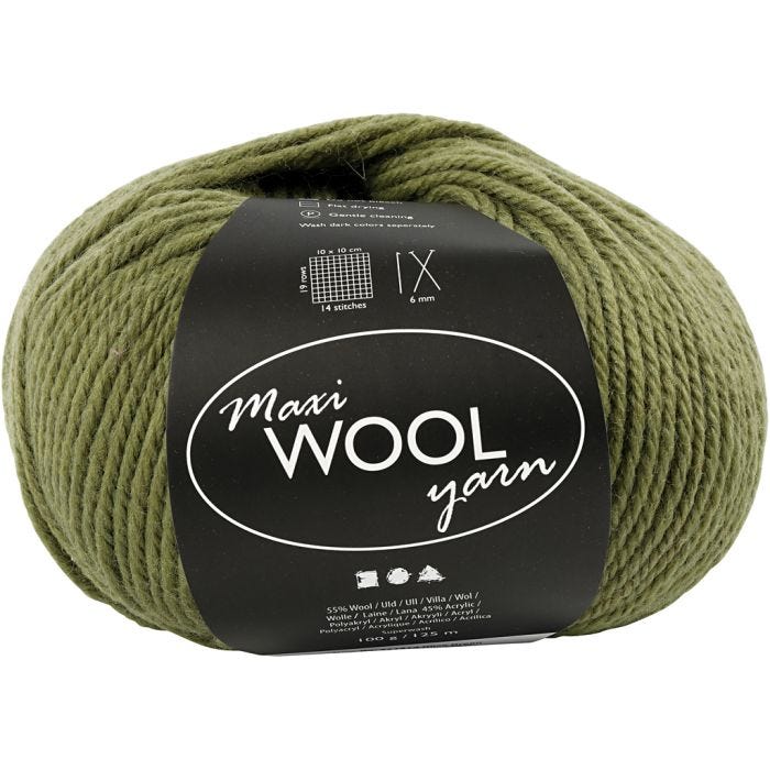 Uldgarn, L: 125 M, olivengrøn, 100 g/ 1 ngl.