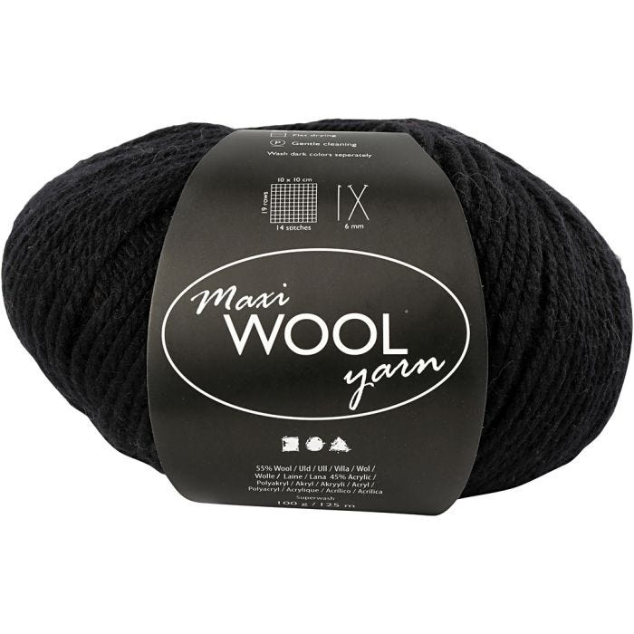 Uldgarn, L: 125 M, sort, 100 g/ 1 ngl.