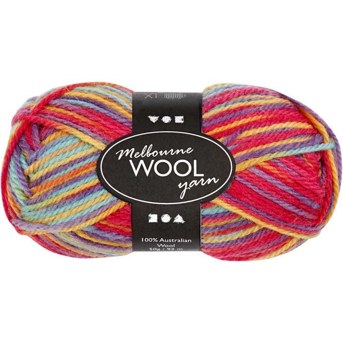 Melbourne Uldgarn, L: 92 M, multifarver, 50 g/ 1 ngl.