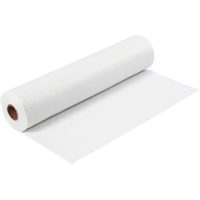 Hobbyfilt, B: 45 cm, tykkelse 1,5 mm, 180-200 g, hvid, 5 m/ 1 rl.