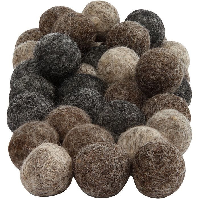 Filtkugler, diam. 20 mm, natur, 64 stk./ 1 pk.