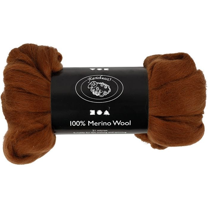 Merinould, tykkelse 21 my, brun, 100 g/ 1 pk.