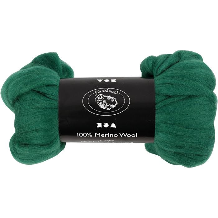 Merinould, tykkelse 21 my, grøn, 100 g/ 1 pk.