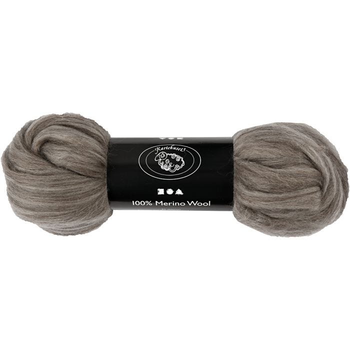 Merinould, tykkelse 21 my, naturgrå, 100 g/ 1 pk.