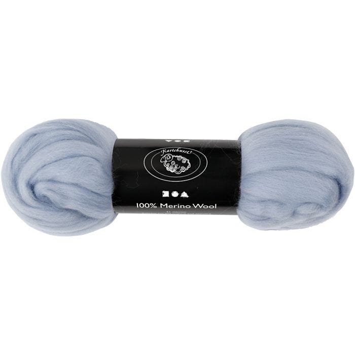 Merinould, tykkelse 21 my, isblå, 100 g/ 1 pk.