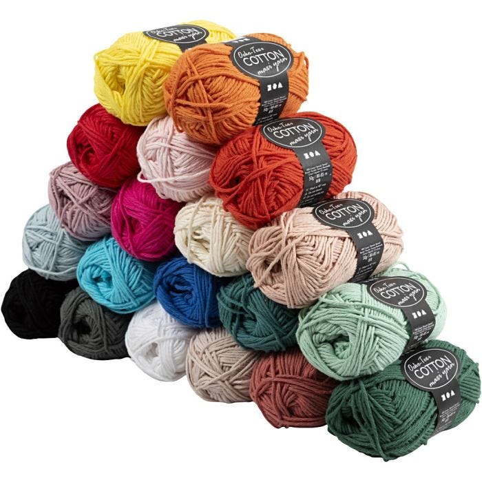 Bomuldsgarn, L: 80-85 M, ass. farver, 20x50 g/ 1 pk.