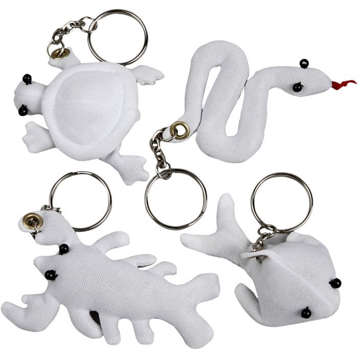 Stoffigurer med nøglering, str. 4-8 cm, hvid, 4 stk./ 1 pk.