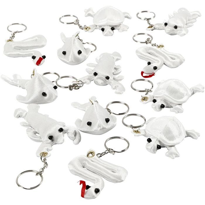 Stoffigurer med nøglering, str. 4-8 cm, hvid, 4x3 stk./ 1 pk.