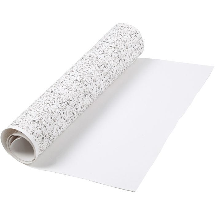 Læderpapir, terrazzo, B: 49,5 cm, folie,print, 350 g, hvid, 1 m/ 1 rl.