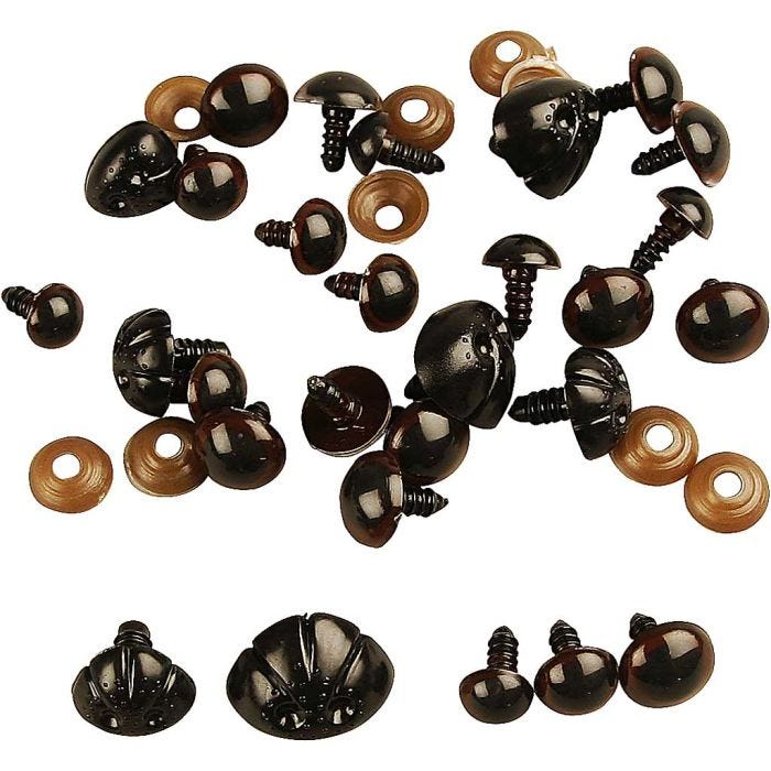 Bamseøjne og -snuder, diam. 10-15 mm, str. 15-25 mm, 130 ass./ 1 pk.