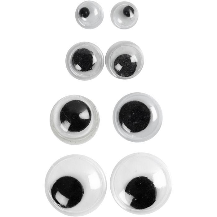Rulleøjne, uden klæb, diam. 4+6+8+10 mm, 40 ass./ 1 pk.