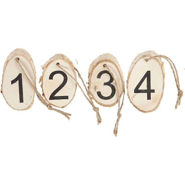 Træskiver med adventstal, 4 stk./ 1 pk.