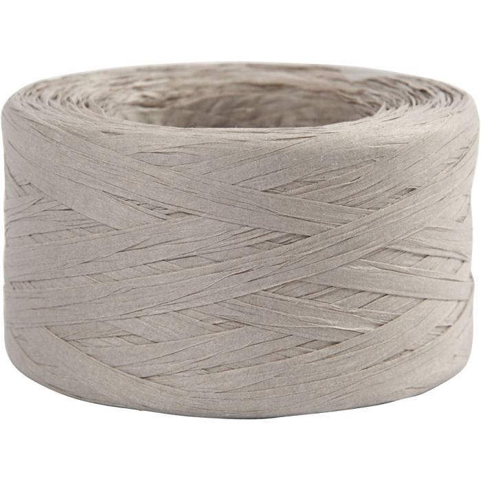 Raffia Papirgarn, B: 7-8 mm, lys grå, 100 m/ 1 rl.