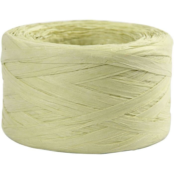 Raffia Papirgarn, B: 7-8 mm, lys grøn, 100 m/ 1 rl.