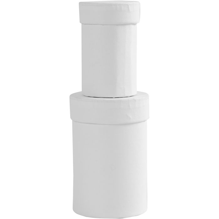 Runde æsker, H: 7+9 cm, str. 4,5+6 cm, hvid, 2 stk./ 1 sæt