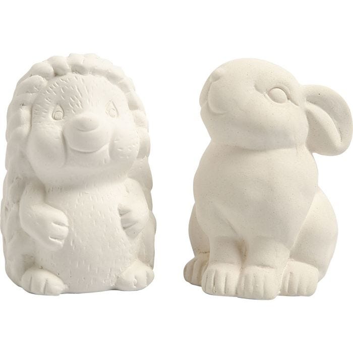 Sparedyr, pindsvin og hare, H: 10 cm, hvid, 2 stk./ 1 pk.