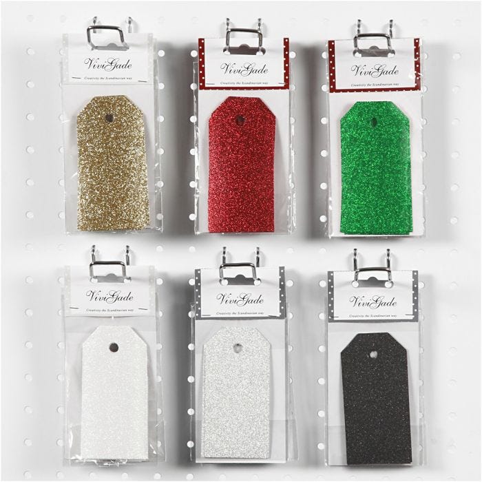Manilamærker, str. 5x10 cm, glitter, 300 g, 6x10pk./ 1 pk.