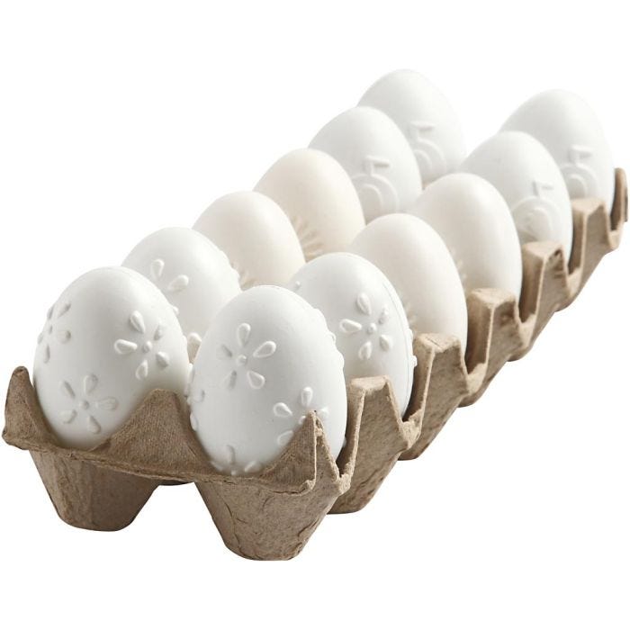 Æg, præget mønster, H: 6 cm, hvid, 12 stk./ 1 pk.