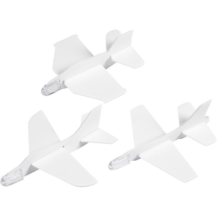 Flyvemaskiner, L: 11,5-12,5 cm, B: 11-12 cm, hvid, 3 stk./ 1 pk.