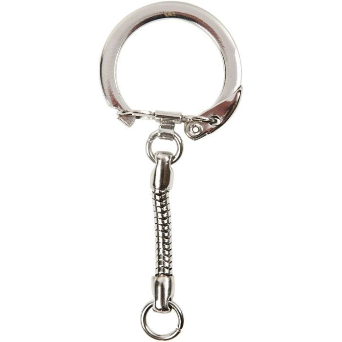 Nøglering med kæde, L: 6 cm, diam. 2,3 cm, 5 stk./ 1 pk.