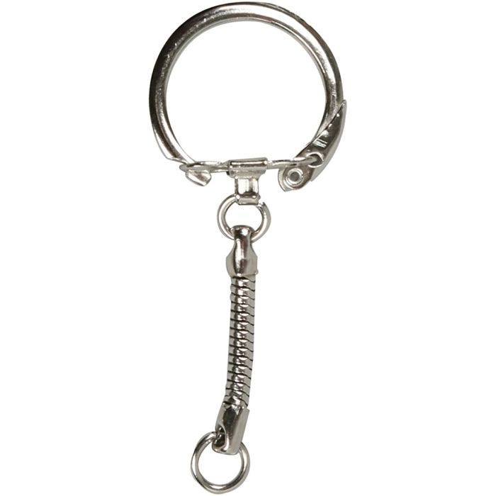 Nøglering med kæde, L: 6 cm, diam. 2,3 cm, 25 stk./ 1 pk.