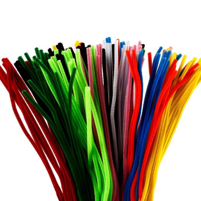 Chenille, L: 45 cm, tykkelse 6 mm, ass. farver, 200 ass./ 1 pk.