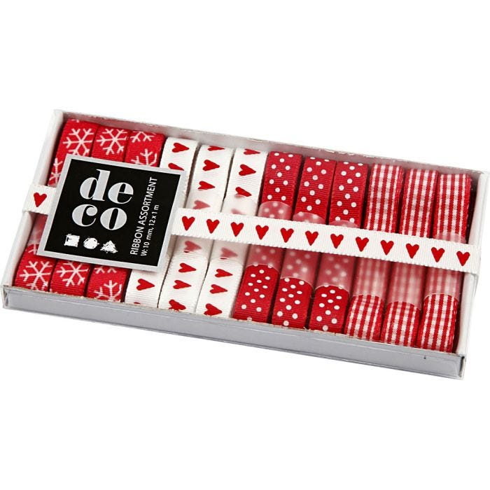 Dekorationsbånd, B: 10 mm, ass. farver, 12x1 m/ 1 pk.