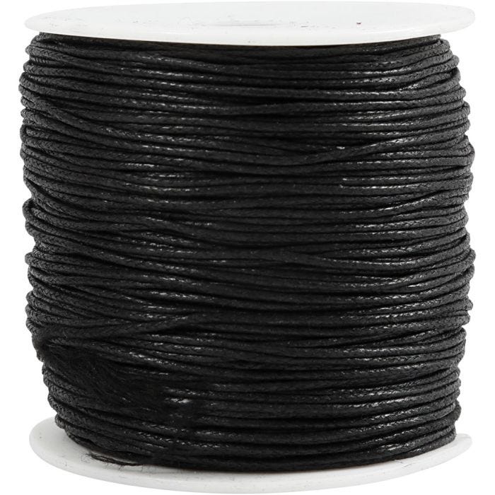 Bomuldssnor, tykkelse 1 mm, sort, 100 m/ 1 pk.