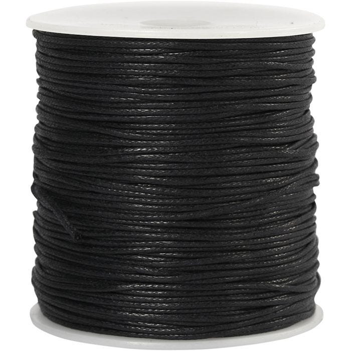 Bomuldssnor, tykkelse 1 mm, sort, 100 m/ 1 pk.