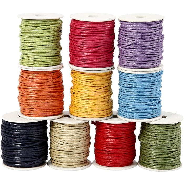 Bomuldssnor, tykkelse 2 mm, stærke farver, 10x25 m/ 1 pk.