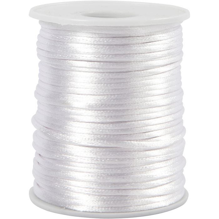 Satinsnor, tykkelse 2 mm, hvid, 50 m/ 1 rl.