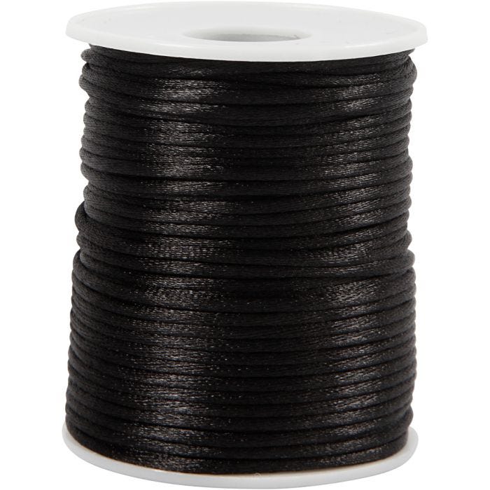 Satinsnor, tykkelse 2 mm, sort, 50 m/ 1 rl.